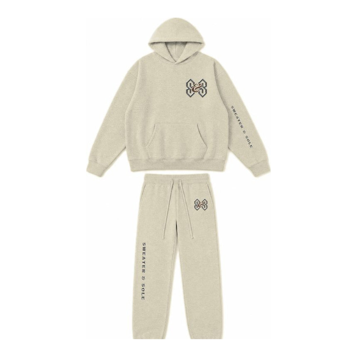 02 Forged hoodie and sweatpant set in Cream, front