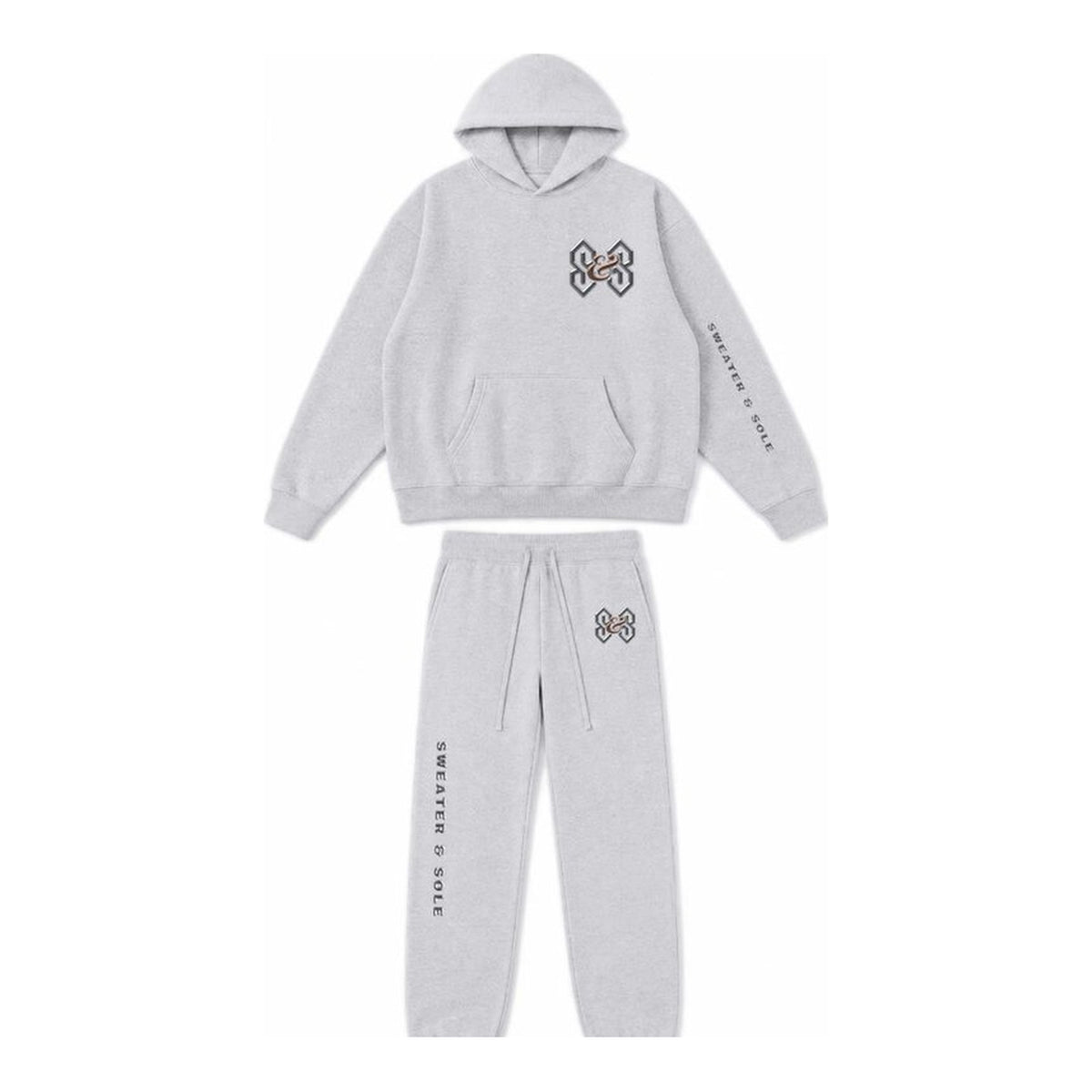 02 Forged hoodie and sweatpant set in Heather Grey, front