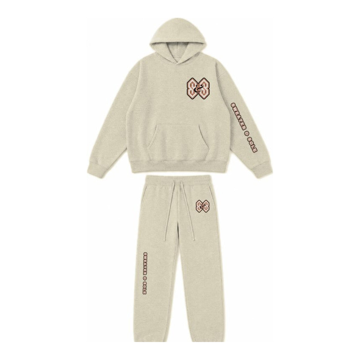 04 Varsity hoodie and sweatpant set in Cream, front