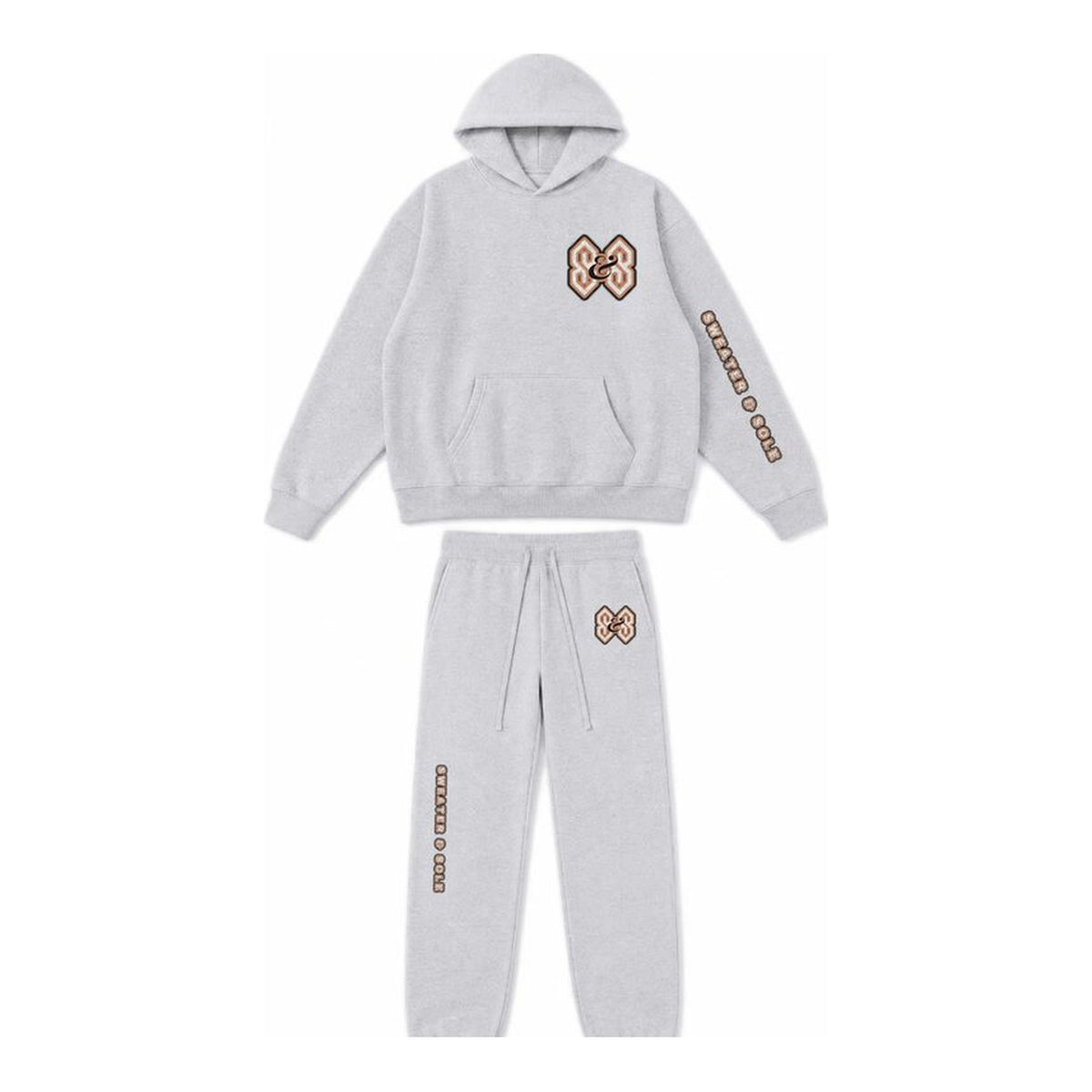 04 Varsity hoodie and sweatpant set in Heather Grey, front