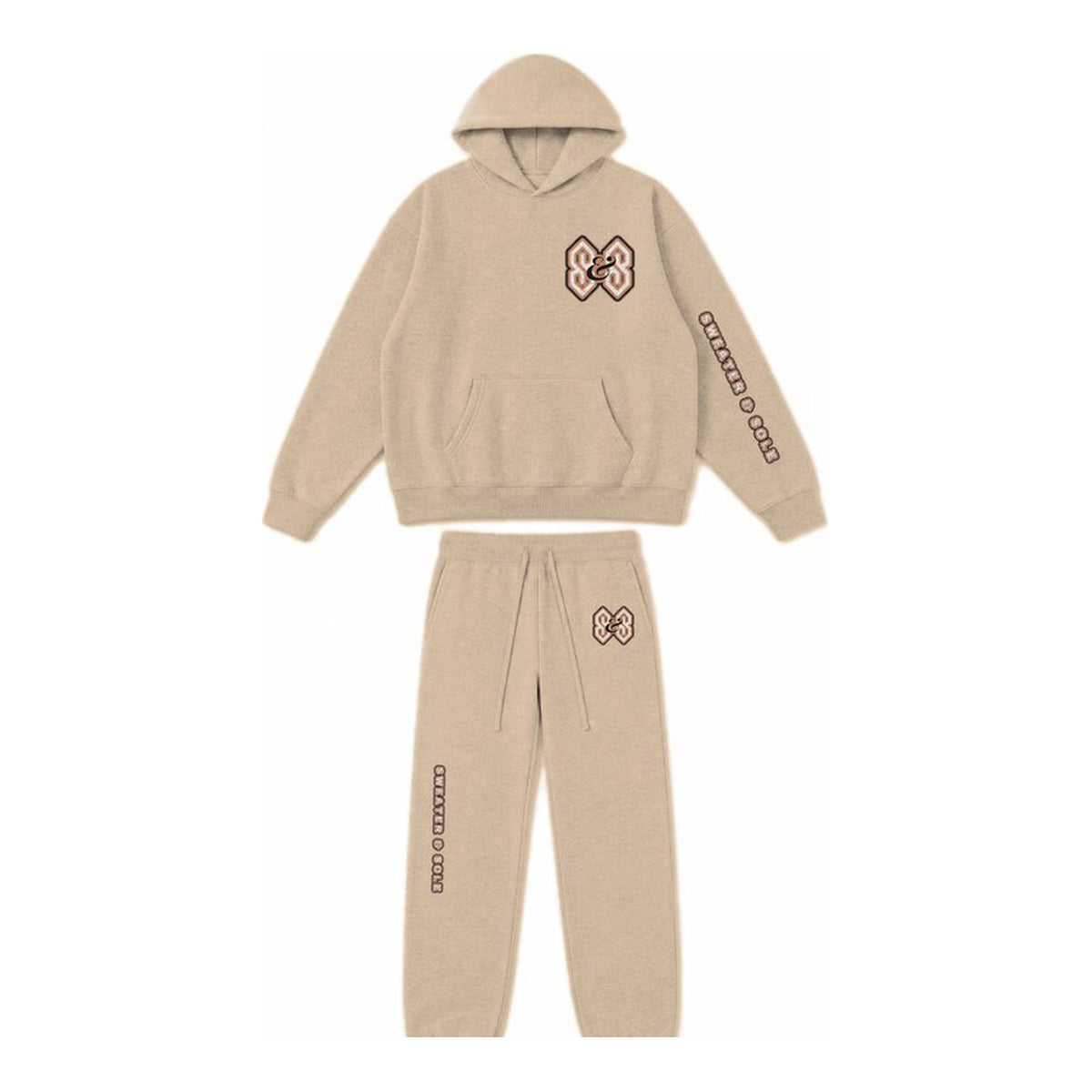 04 Varsity hoodie and sweatpant set in Khaki, front