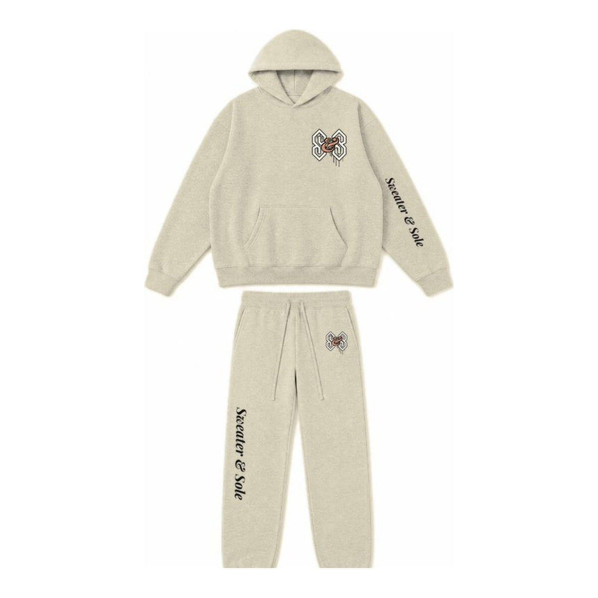 05 Street hoodie and sweatpant set in Cream, front