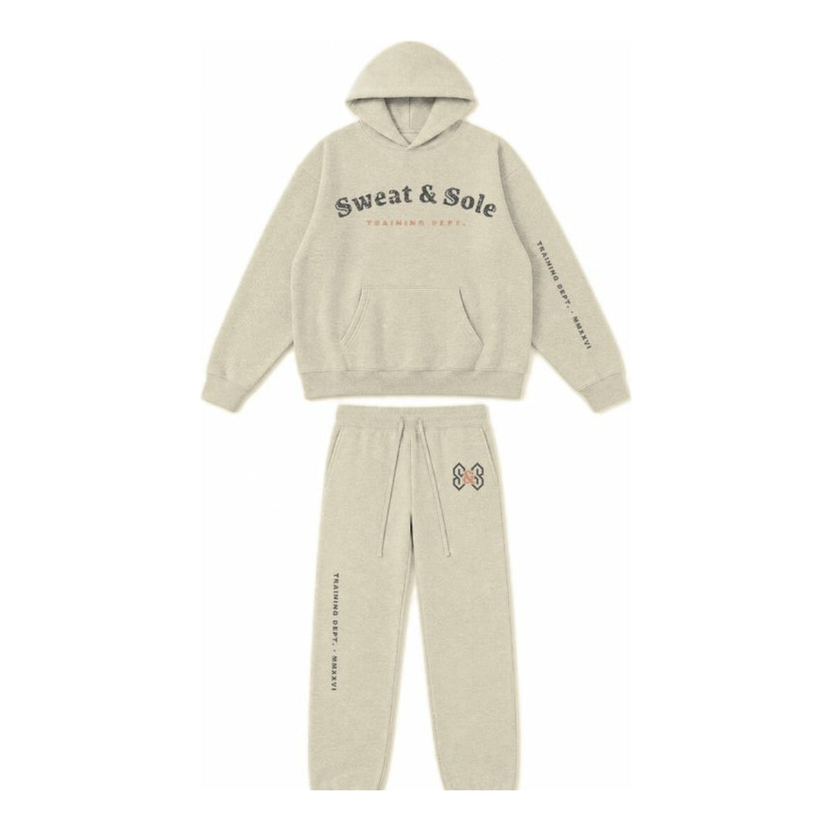 G1 Iron hoodie and sweatpant set in Cream, front