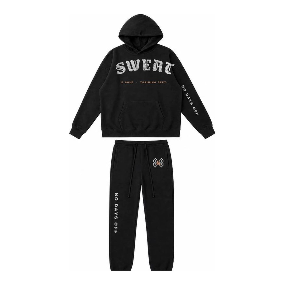 G2 No Days Off hoodie and sweatpant set in Black, front
