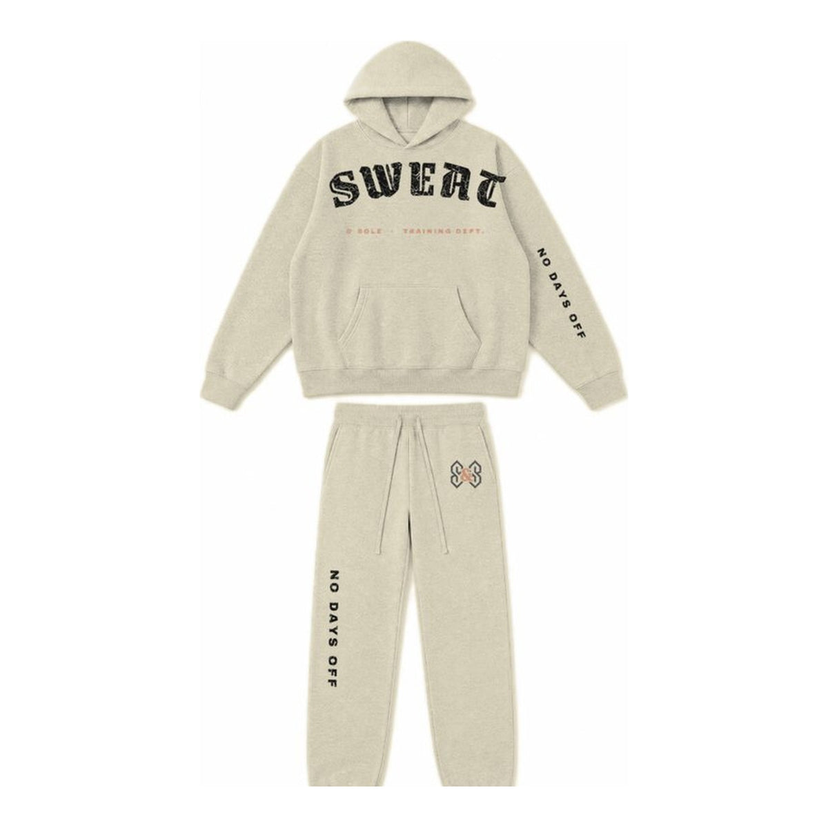 G2 No Days Off hoodie and sweatpant set in Cream, front
