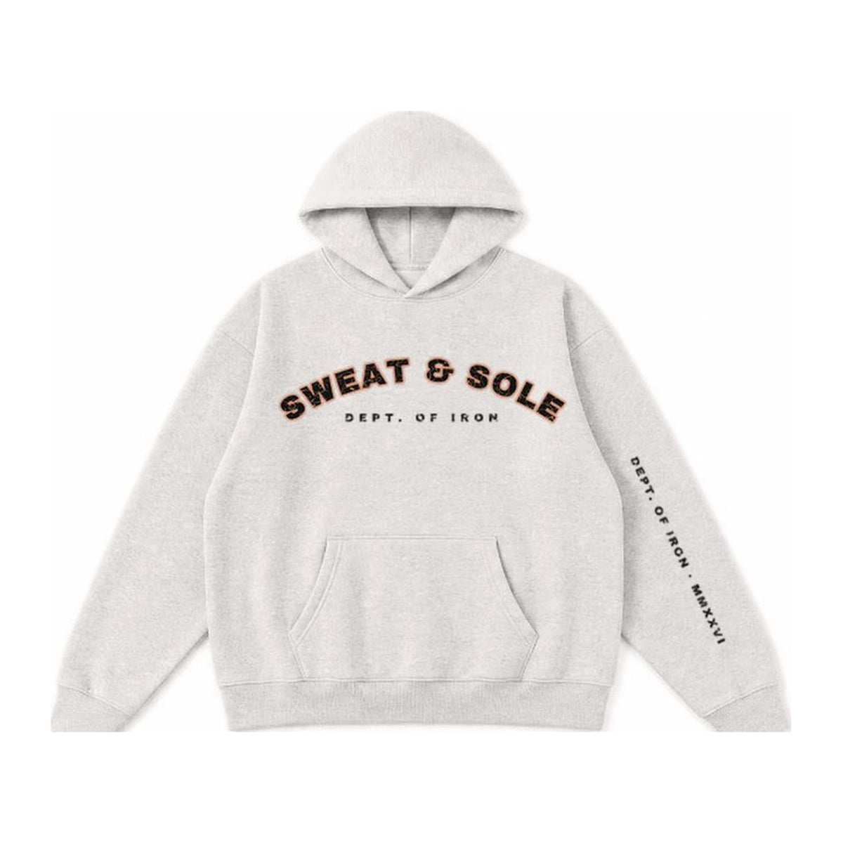 G3 Dept. of Iron hoodie in Oatmeal Grey, front