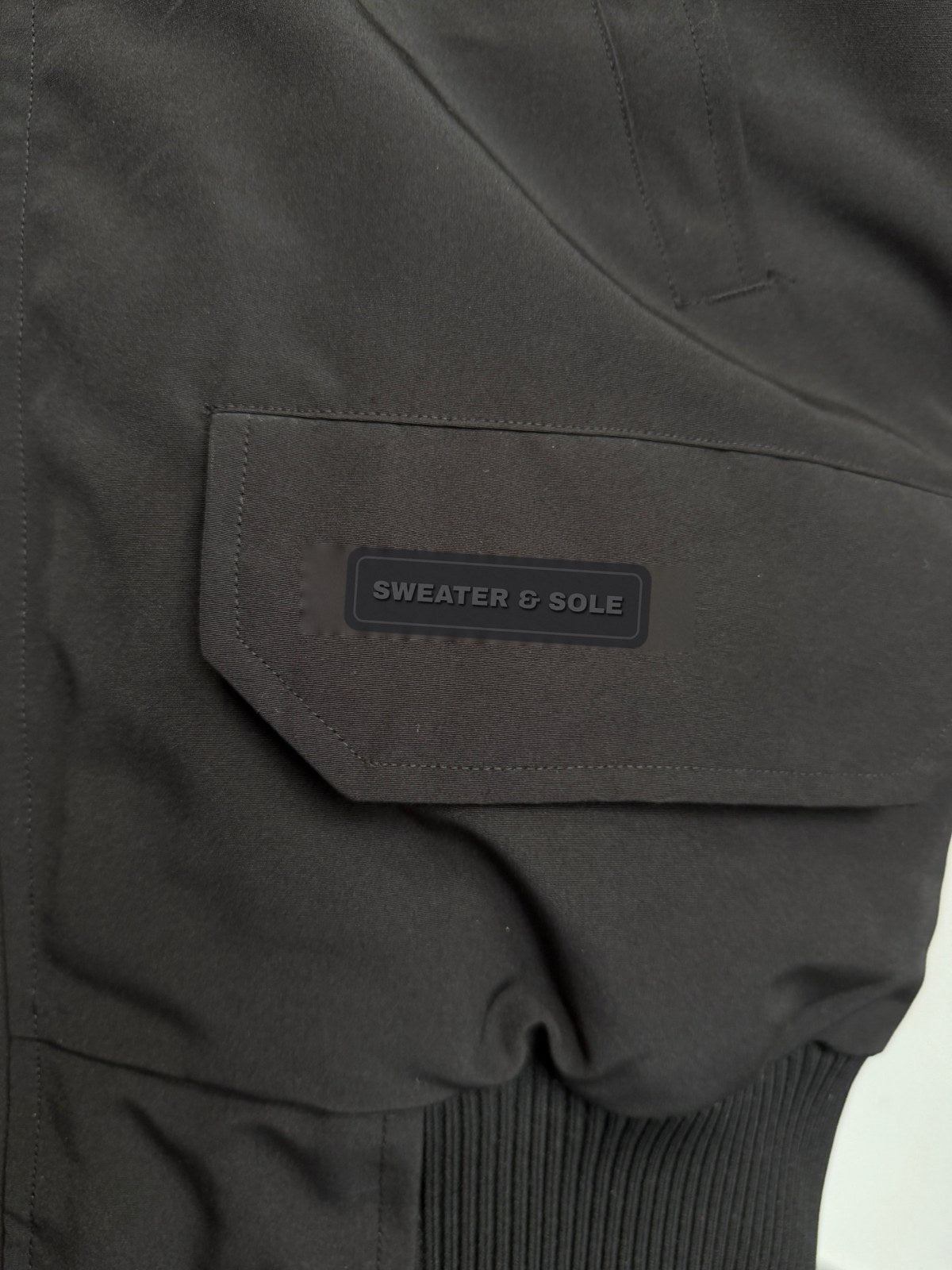Black rubber SWEATER & SOLE pocket label