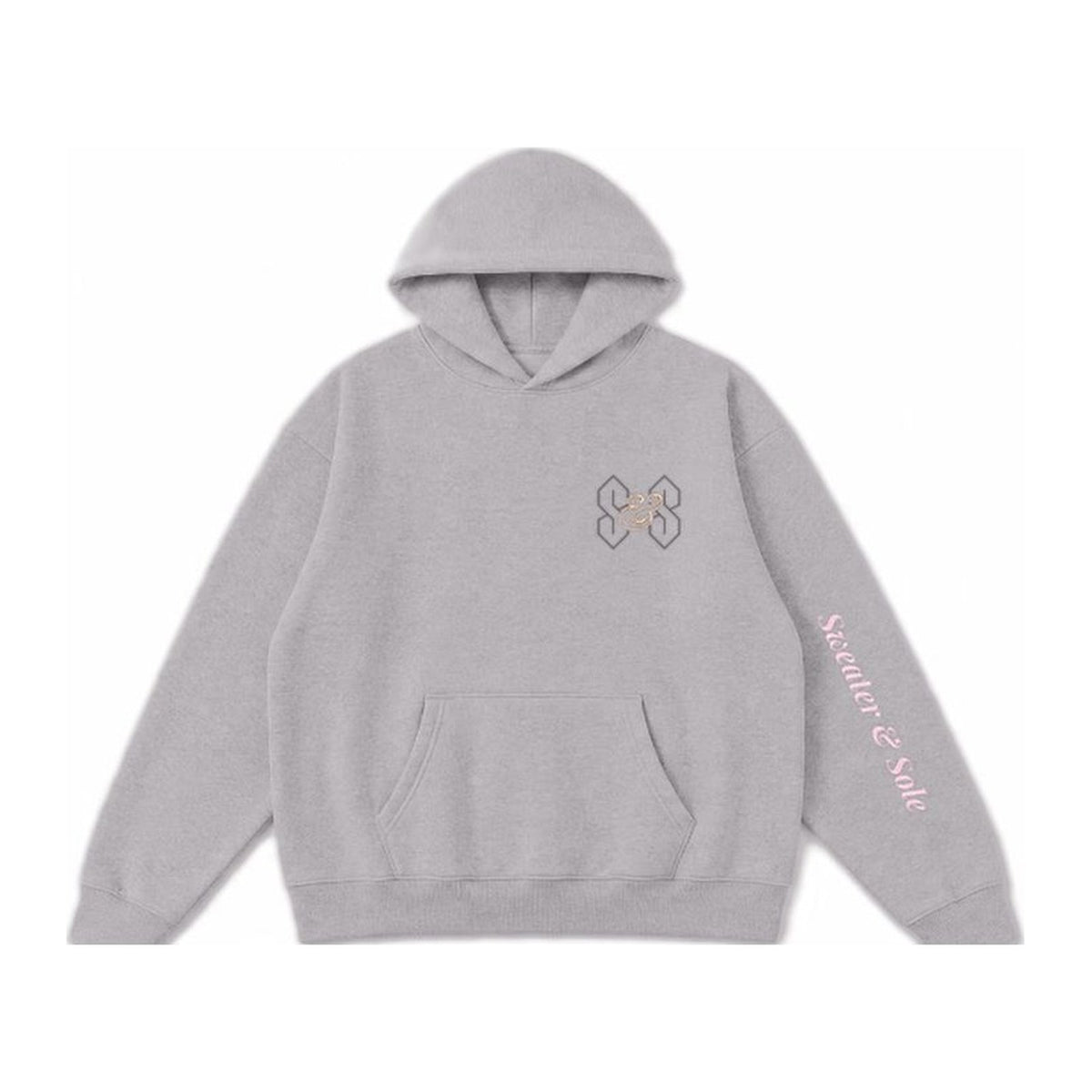 L01 Neon Rose hoodie in Cement Grey, front