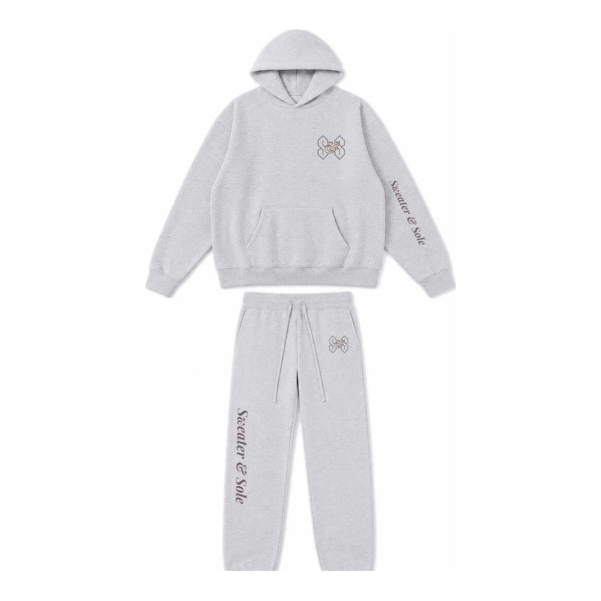 L01 Neon Rose hoodie and sweatpant set in Heather Grey, front