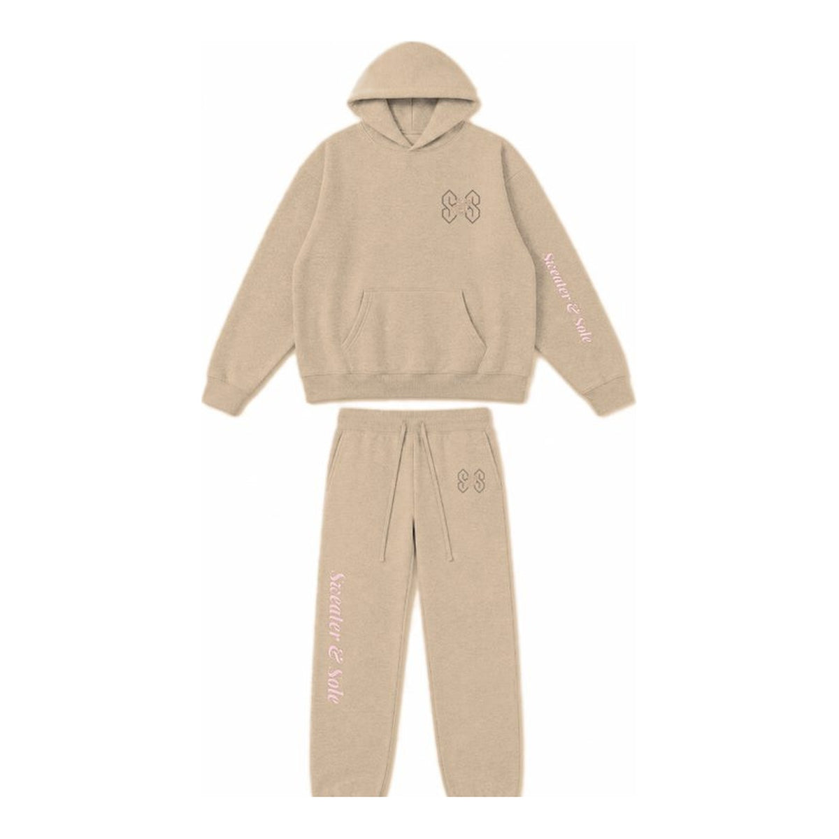 L01 Neon Rose hoodie and sweatpant set in Khaki, front
