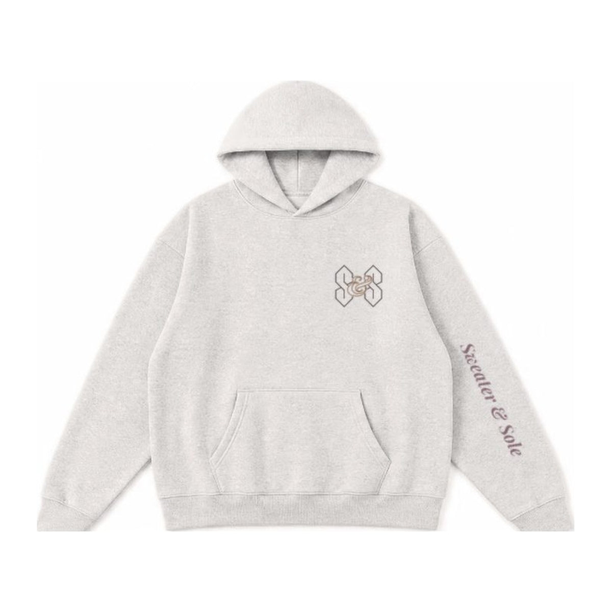L01 Neon Rose hoodie in Oatmeal Grey, front