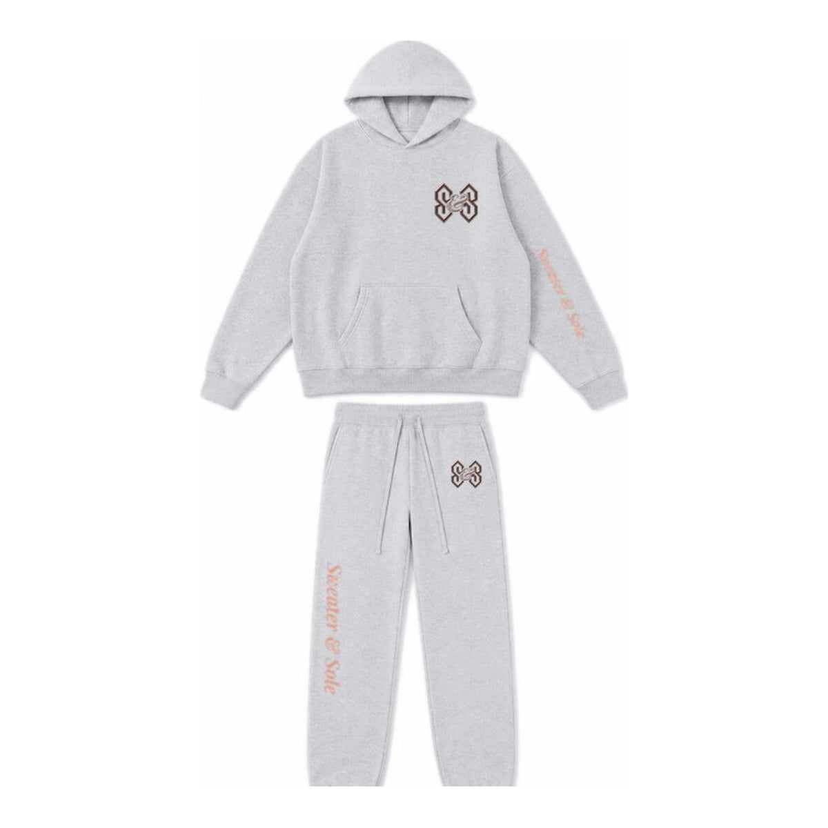 L02 Forged Rose hoodie and sweatpant set in Heather Grey, front