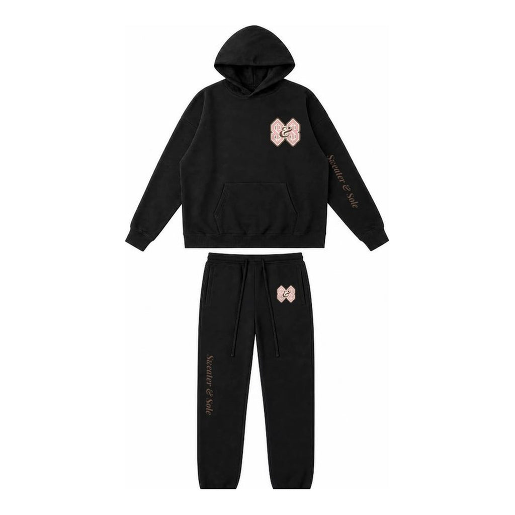 L04 Varsity hoodie and sweatpant set in Black, front
