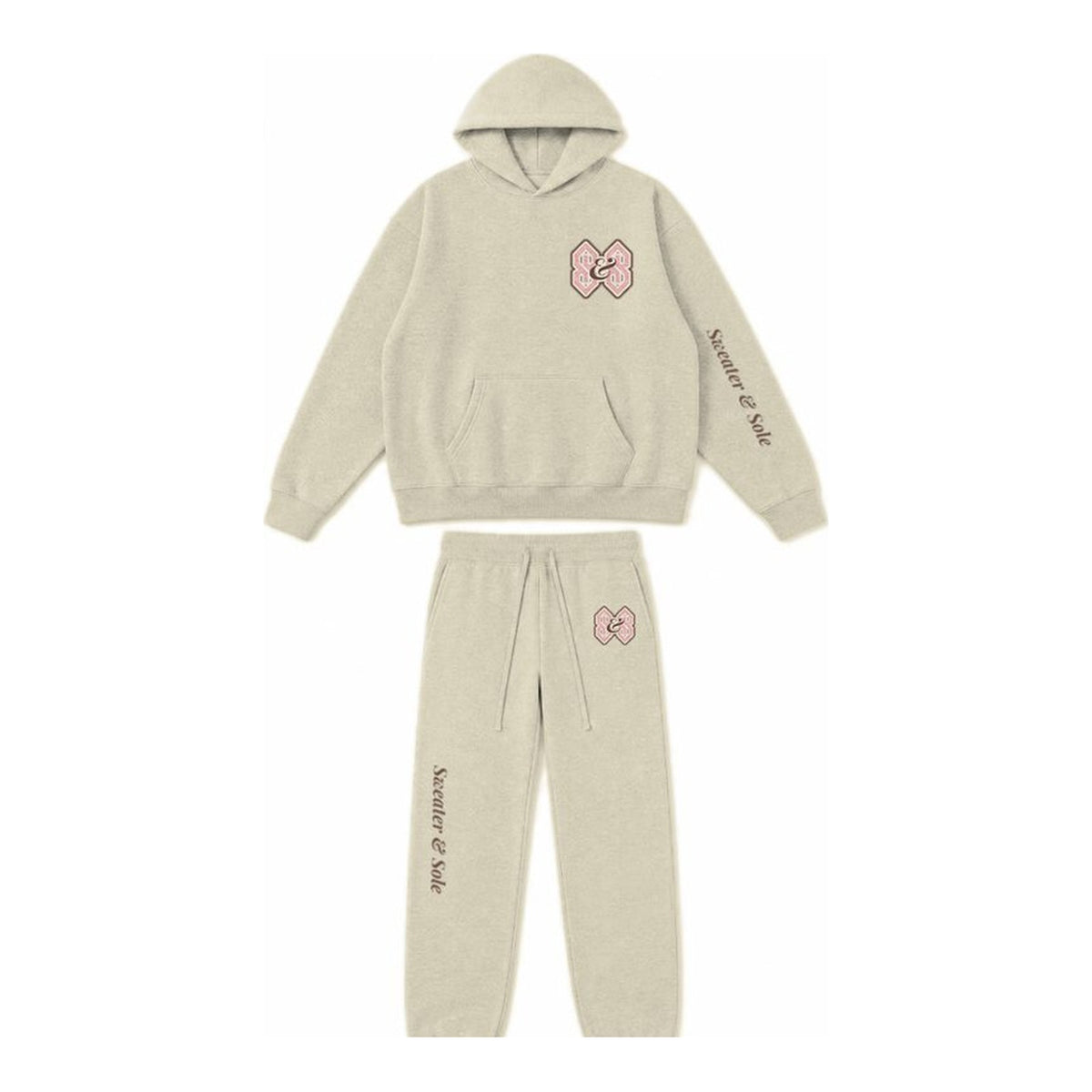 L04 Varsity hoodie and sweatpant set in Cream, front
