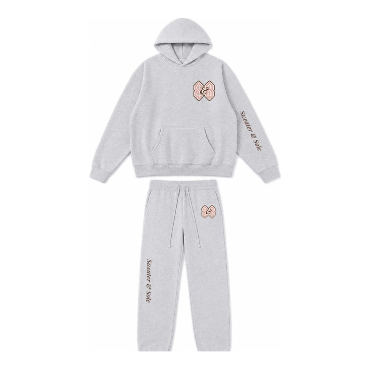 L04 Varsity hoodie and sweatpant set in Heather Grey, front