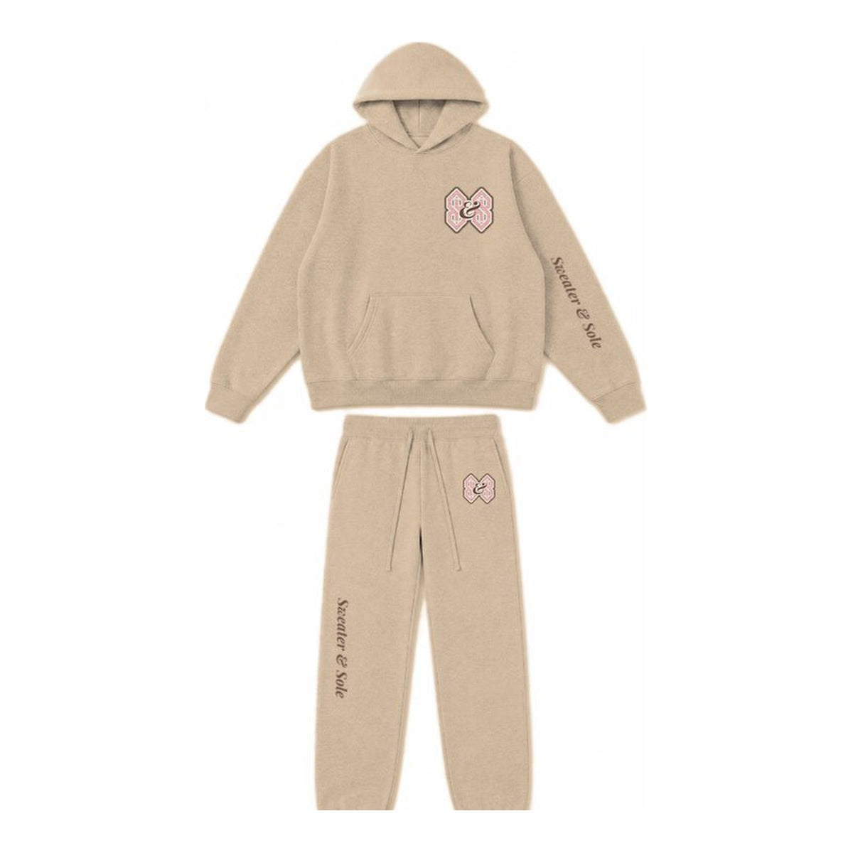 L04 Varsity hoodie and sweatpant set in Khaki, front