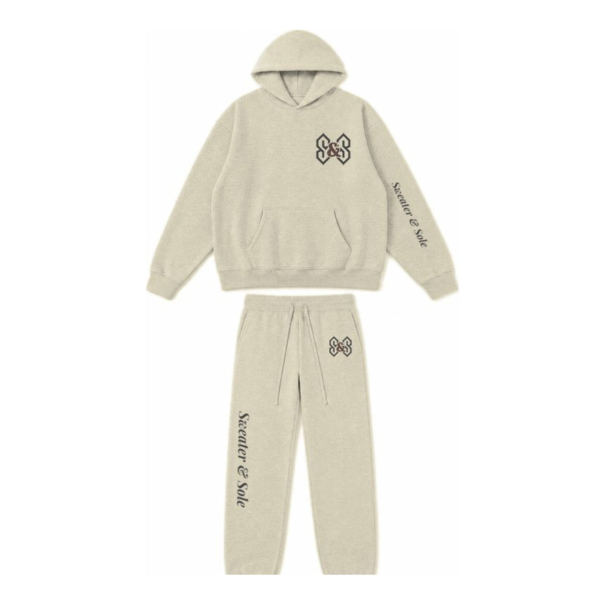 L06 Gothic Crystal hoodie and sweatpant set in Cream, front