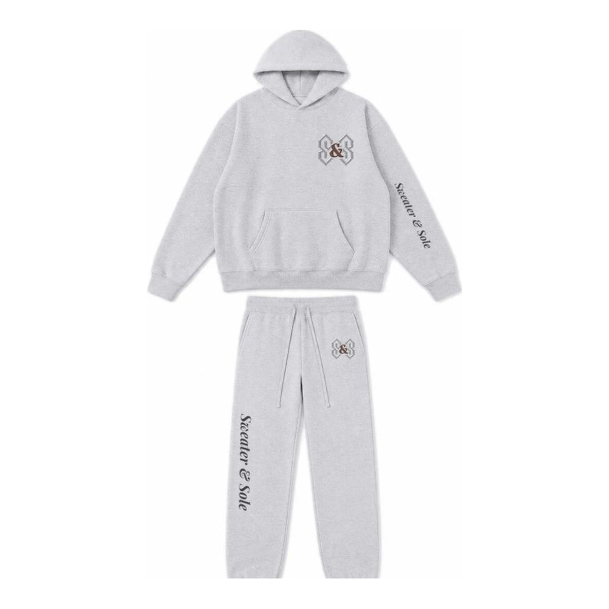 L06 Gothic Crystal hoodie and sweatpant set in Heather Grey, front