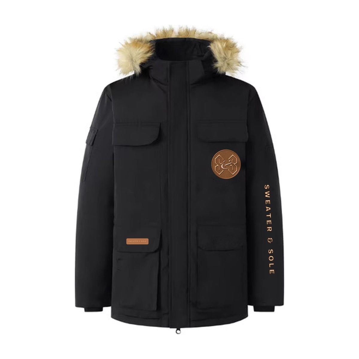 S&S Hooded Parka in Black with copper patches