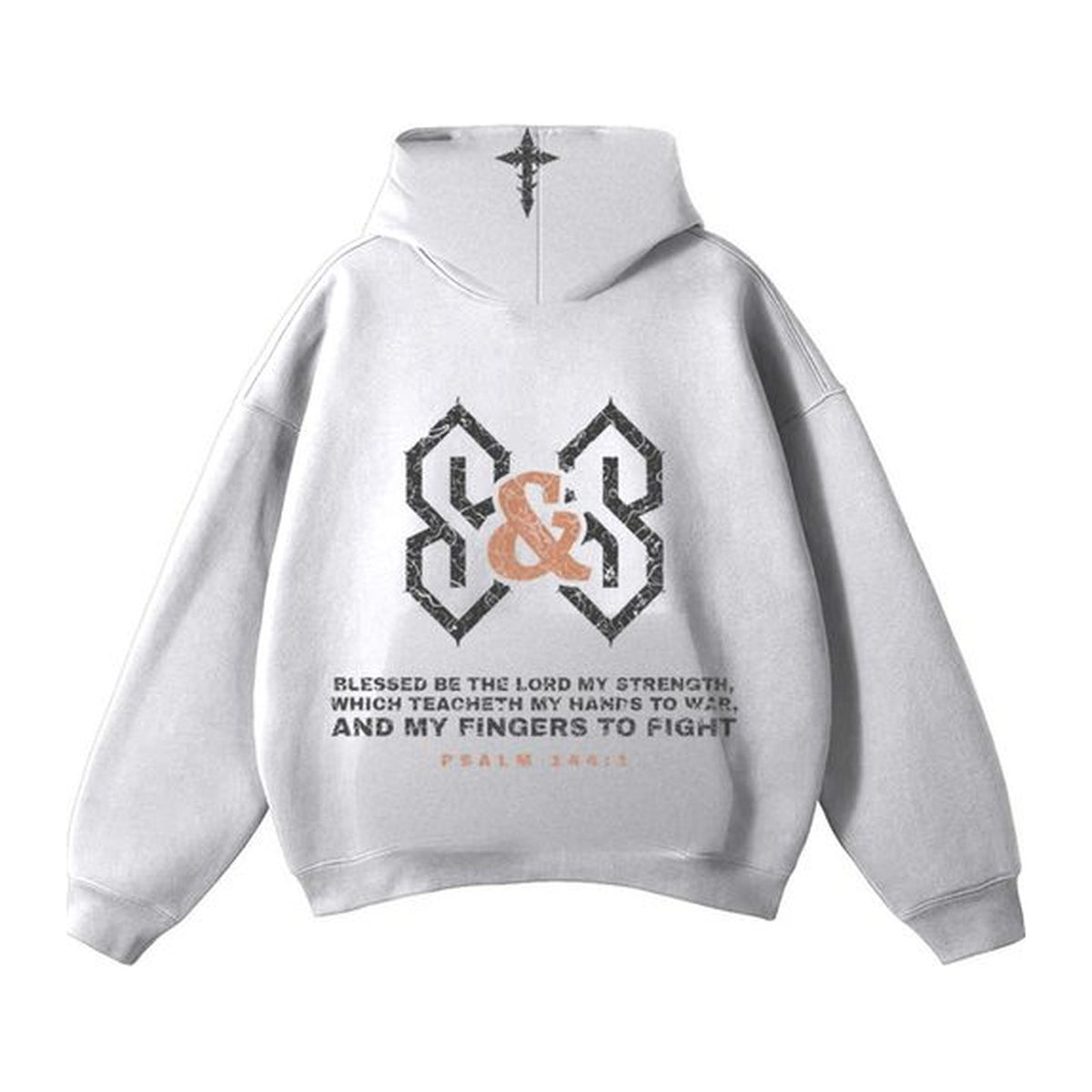 W1 Hands to War hoodie in Heather Grey, back