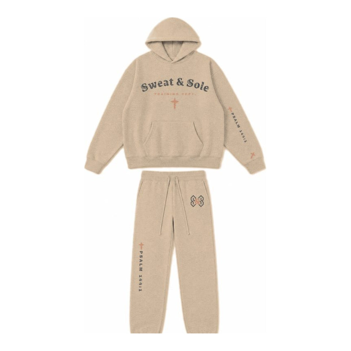 W1 Hands to War hoodie and sweatpant set in Khaki, front