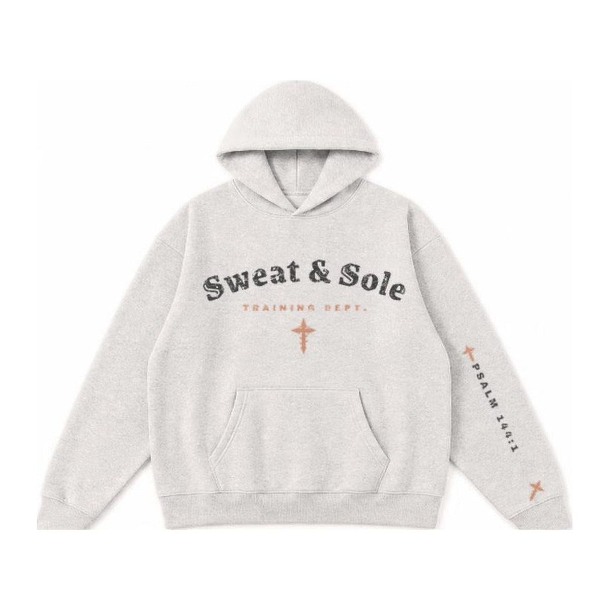 W1 Hands to War hoodie in Oatmeal Grey, front
