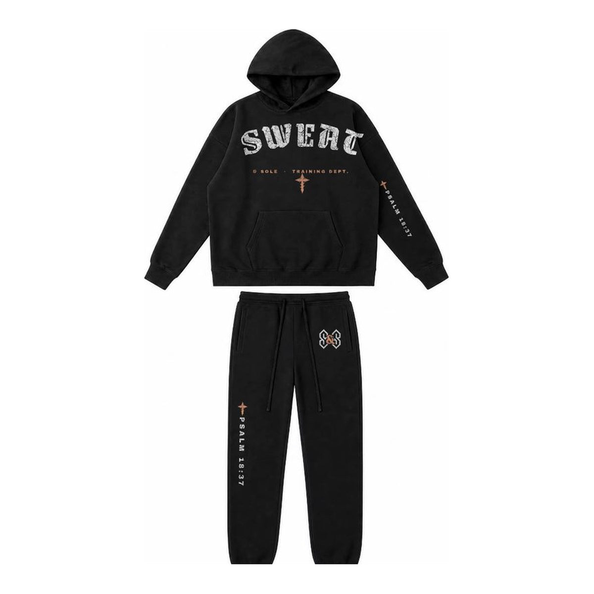 W4 Pursued Mine Enemies hoodie and sweatpant set in Black, front