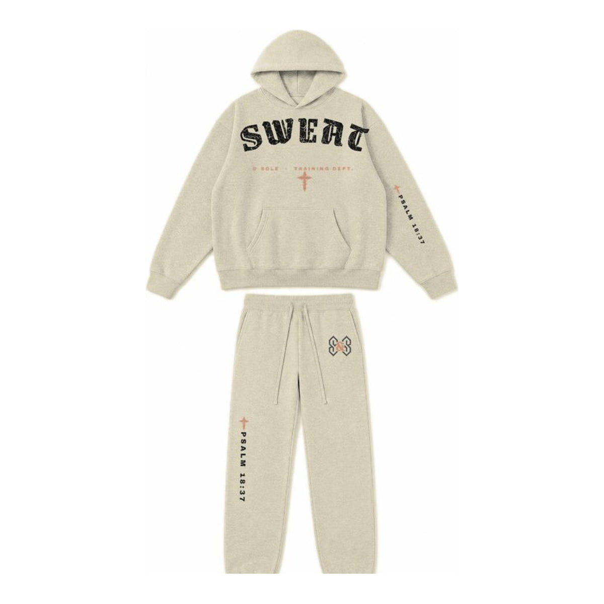 W4 Pursued Mine Enemies hoodie and sweatpant set in Cream, front