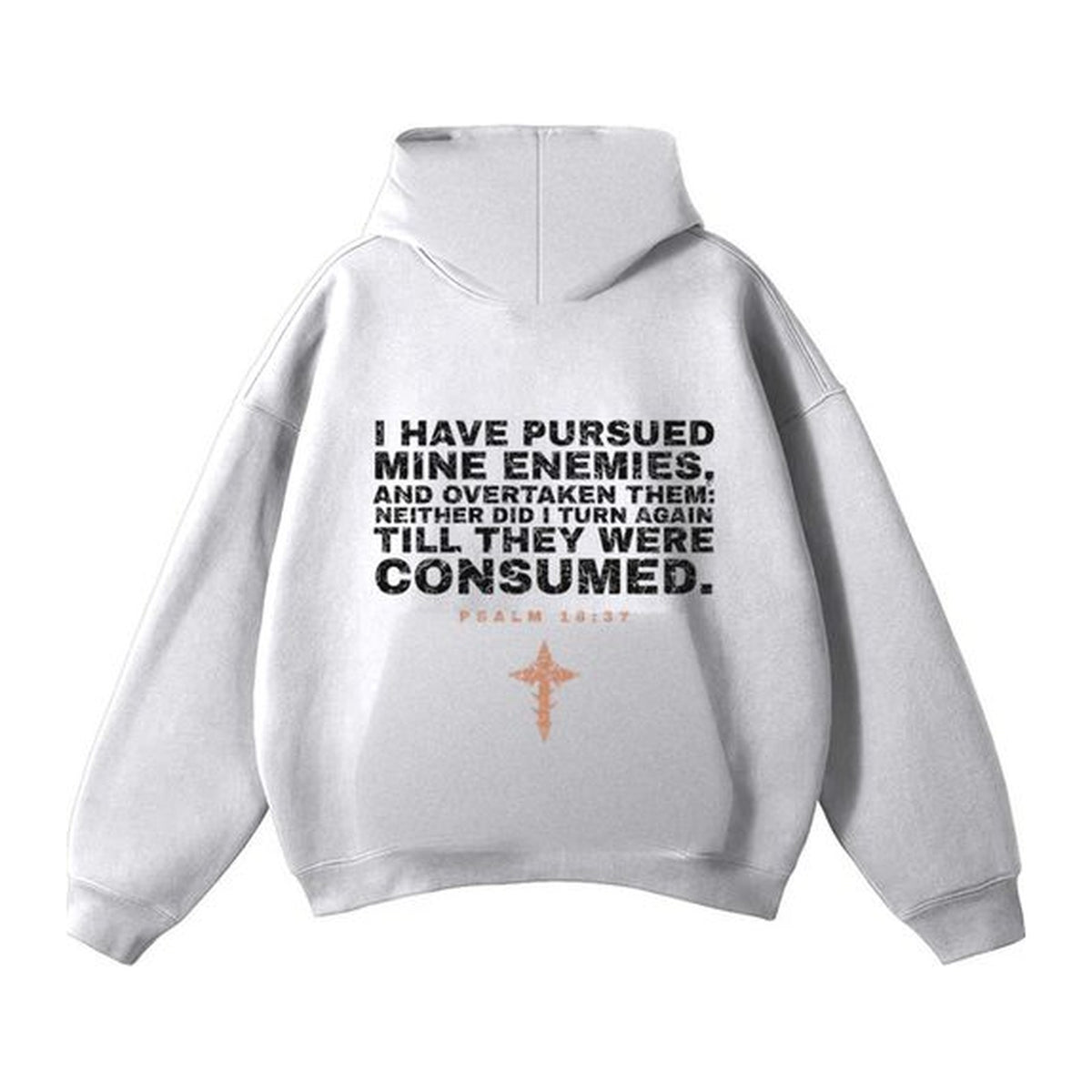W4 Pursued Mine Enemies hoodie in Heather Grey, back