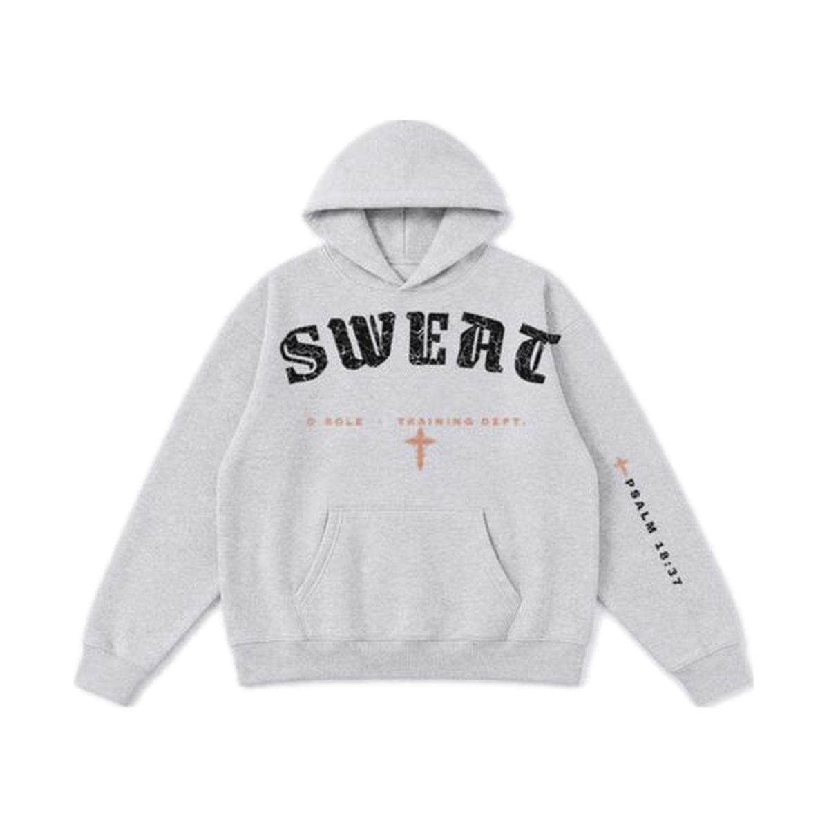 W4 Pursued Mine Enemies hoodie in Heather Grey, front