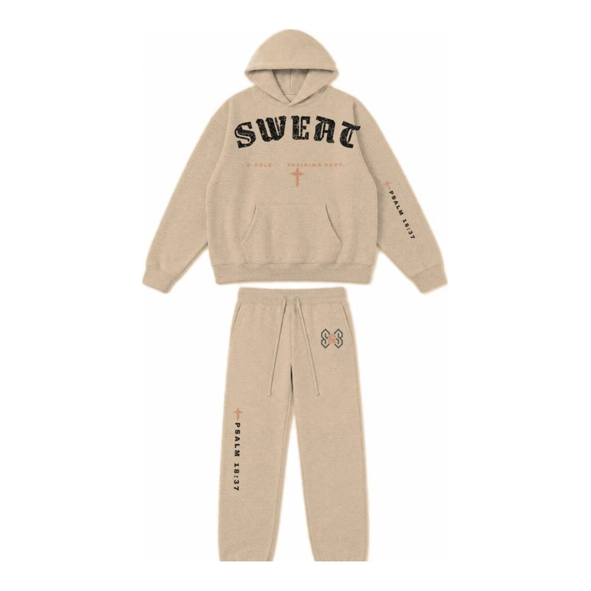 W4 Pursued Mine Enemies hoodie and sweatpant set in Khaki, front
