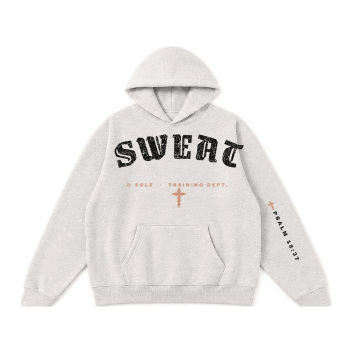 W4 Pursued Mine Enemies hoodie in Oatmeal Grey, front