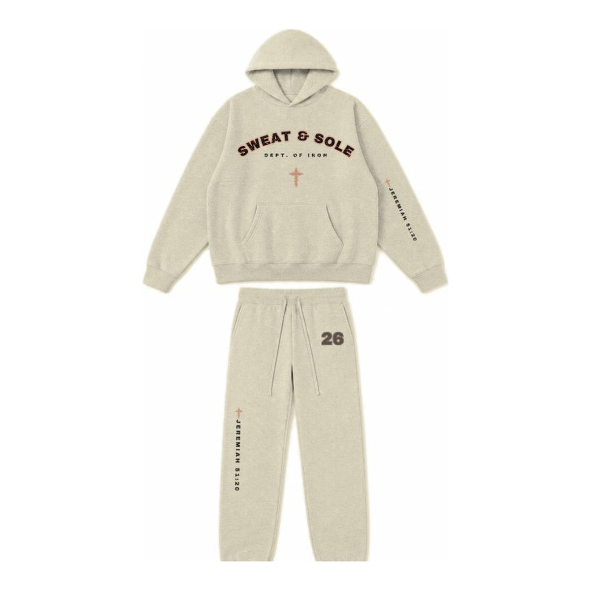 W5 Battle Axe hoodie and sweatpant set in Cream, front