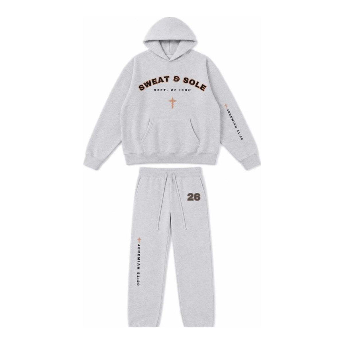 W5 Battle Axe hoodie and sweatpant set in Heather Grey, front