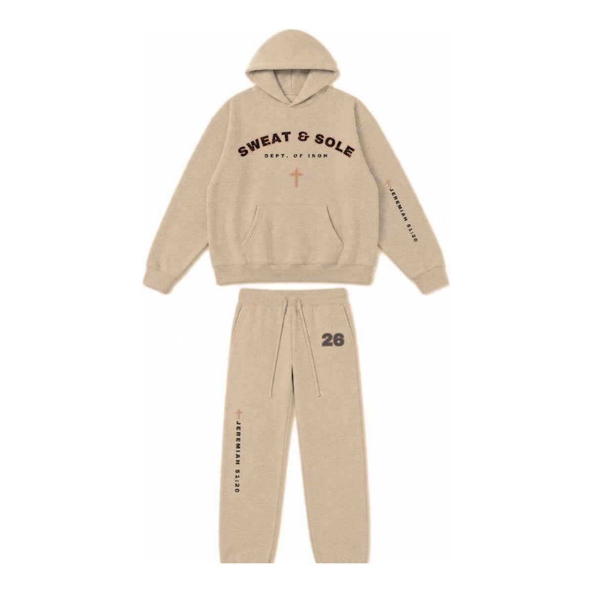 W5 Battle Axe hoodie and sweatpant set in Khaki, front